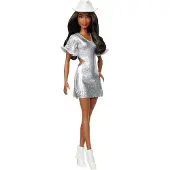 Barbie Fashionistas -Puppe Nr. 239 in funkelndem silbernen Kleid mit Cowboyhut und Stiefeln, schwarze Haare, Modepuppe, Weiblich, 3 Jahr(e), Junge/Mädchen, 127,5 mm, 174 g