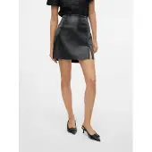 Vero Moda Lederimitatrock "VMNELLY HR SHORT PL SKIRT NOOS", Damen, Gr. M (38), schwarz, Web, Obermaterial: 100% Polyester, unifarben, kurz, Röcke Lederimitatrock, Lederimitat, high waist