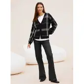 HEINE Cardigan , Damen, Gr. 34, schwarz, ecru, kariert, 77% Polyester, 11% Polyamid, 8% Wolle, 4% Elasthan, gemustert, kariert, Strickjacken Cardigan