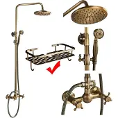 OEM Antiker Messing Regenfall-Duscharmatur, Dual-Handle-Steuerung, höhenverstellbar, Ein Regal