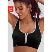 LASCANA Sport-BH ACTIVE, Damen, Gr. 75, Cup D, schwarz (schwarz, grau), Microtouch, Obermaterial: 75% Polyamid, 25% Elasthan, BHs Sport-BH, mit Reißverschluss und integriertem Schalen-BH