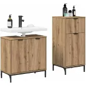 vidaXL Badezimmermöbel-Set 2 Stk. Artisan-Eiche Sperrholz und Metall