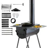 Zerbaco Tragbarer Holzofen, Camping-Hot-Zelt-BBQ-Ofen, 118 Zoll, für den Außenbereich mit Rohren