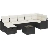 vidaXL Sofa Set 8 Stk. 7-Sitzanzahl Schwarz und Creme Poly-Rattan