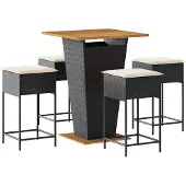 Syfax 5-tlg. Gartenbar-Set mit Kissen Schwarz Poly Rattan