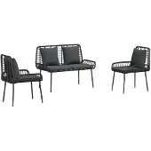 vidaXL Garten Essgruppe 3 stk. Schwarz und Anthrazit Poly-Rattan