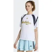Adidas T-Shirt SPORTSWEAR "HOUSE OF TIRO TRIKOT", Damen, Gr. XL, weiß (weiß, hazy beige, night navy, icey blau), Obermaterial: 100% Polyester, Rundhals, Shirts T-Shirt