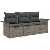 vidaXL Sofa Set 3 stk. 3-Sitzanzahl Grau Poly-Rattan