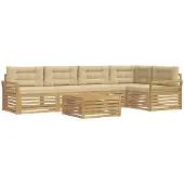 vidaXL Outdoor-Sofagarnitur 6 Stk. Weiß und Beige Polyester