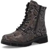 Remonte Schnürstiefelette , Damen, Gr. 38, braun (schwarz kombiniert), Lederimitat, Schlangenoptik, Schuhe Schnürstiefelette, Blockabsatz, Schnürboots im modischem Reptilien-Look