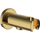 Laufen Twin Anschlussbogen, mit Brausehalter, Ausladung 42mm, mit Rückflussverhinderer, runde Rosette, HF504778463000, Farbe: Gold PVD