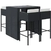Syfax 5-tlg. Gartenbar-Set mit Kissen Schwarz Poly Rattan