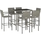 Syfax 7-tlg. Gartenbar-Set Grau Poly Rattan