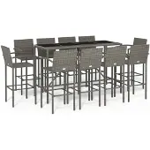 Syfax 11-tlg. Gartenbar-Set Grau Poly Rattan