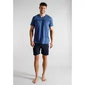 Tom Tailor Shorty , Herren, Gr. 52, blau (blau, mittel, uni), Single Jersey, Obermaterial: 100% Baumwolle, Homewear-Sets Shorty, aus Baumwolle, Single Jersey, als Sleepwear