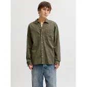 Jack & Jones Langarmhemd "JJETRISTAN OVERSHIRT LS SN", Herren, Gr. S, N-Gr, grün (dusty olive), Web, Obermaterial: 86% Baumwolle, 14% Leinen, unifarben, Hemden Langarmhemd, mit Knopfleiste