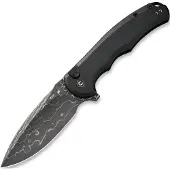 CIVIVI Button Lock Praxis Damascus, Black Aluminum