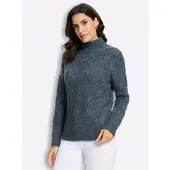 Inspirationen Ajourpullover "Stehkragen-Pullover", Damen, Gr. 52, rauchblau, meliert, 43% Polyester, 42% Polyacryl, 11% Polyamid, 4% Wolle, meliert, unifarben, Pullover Ajourpullover