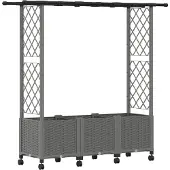 vidaXL Hochbeet mit Rankgitter und Dach Hellgrau 162,5 x 40 x 142 cm