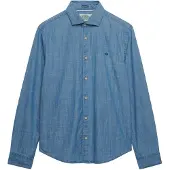 Superdry für Herren. M4011110A Essentials Chambray Hemd blau (XL), Lässig, Baumwolle, Langarm, Marine