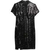 Superdry für Damen. W8011769A Vestido Mandarin Sequin negro (M), Schwarz, Lässig, Party, Nylon, Kurzarm