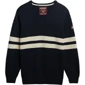 Superdry für Damen. W6110670A Oversized V-Pullover Striped Marineblau (L), Lässig, Baumwolle, Langarm