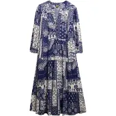 Superdry für Damen. W8012029A Blaues Woven Stufenkleid (S), Lässig, Viskose, Langarm