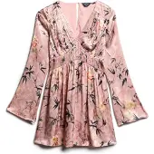 Superdry für Damen. W8011795A Rosa Mini-Kleid mit Blumenjacquardmuster (M), Party, Viskose, Langarm