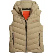 Superdry für Damen. W5011560A Steppweste aus Mikrofaser mit beiger Kapuze (S), Lässig, Recyceltes Polyester, Nachhaltig