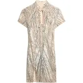 Superdry für Damen. W8011769A Minikleid mit Mao-Kragen und silbernen Pailletten (M), Party, Kurzarm, Recyceltes Polyester, Nachhaltig