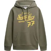 Superdry für Herren. M2014353A Leather & Boot Co Script Kapuzenpullover Dunkelkhaki (M), Lässig, Grün, Baumwolle