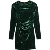 Superdry für Damen. W8011367A Grünes, langärmeliges Velvet-Kleid (XS), Party, Polyester, Langarm