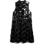 Superdry für Damen. W8011771A Ausgestelltes Kleid mit Pailletten und schwarzen Fransen (S), Party, Polyester, Ärmellos / Hosenträger