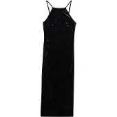 Superdry für Damen. W8011985A Midikleid aus Samt mit Spitzenrücken (M), Lässig, Party, Flieder, Polyester, Ärmellos / Hosenträger