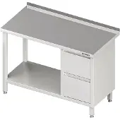 Stalgast Arbeitstisch 1 Boden, 2er Schublade rechts, Aufkantung, Hochwertiger Tisch aus rostfreiem, ferritischem Stahl, Maße: 1600 x 700 x 850 mm