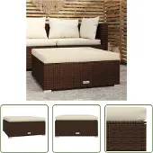 The Living Store Gartenhocker mit Kissen Braun 70x70x30 cm Poly Rattan