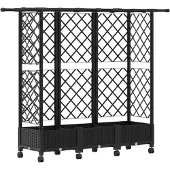 vidaXL Hochbeet mit Rankgitter und Dach Schwarz 164 x 40 x 127 cm PP