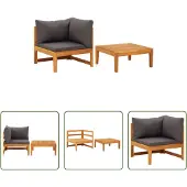 The Living Store 2-tlg. Garten-Lounge-Set mit Dunkelgrauen Kissen Akazienholz