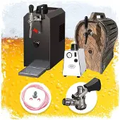 Ich-zapfe Komplett Set - Zapfanlage JET 30 Bierkoffer, Bierzapfanlage, Durchlaufkühler 1-leitig Trockenkühler, bis zu 35 Liter/h mit Holzfass, Zapfkopf: KeyKeg