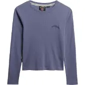Superdry für Damen. W6012108A Essential Logo Ripp-T-Shirt blau (XL), Lässig, Baumwolle, Langarm