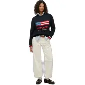 Superdry für Damen. W6110699A Marineblauer amerikanischer Pullover (XL), Lässig, Baumwolle, Langarm