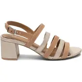 MACIEJKA Damen Sandalen mit Blockabsatz, Beige, aus Naturleder und Schnallenverschluss