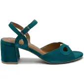 MACIEJKA Damen Sommer Sandalen Türkis aus Naturleder mit Blockabsatz und Schnallen
