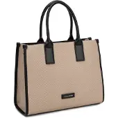 David jones Shopper Tasche Polyurethan Doppelgriffe Reißverschluss Druckknopf Light Taupe 33x26x13 cm