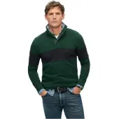 Superdry für Herren. M2014171A Klassisches Rugbytrikot mit grünem Bäckerkragen (L), Lässig, Baumwolle