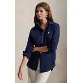 Ralph Lauren für Damen. 211970730519 Klassisches Leinenhemd in Marineblau mit normaler Passform (XXS), Lässig, Langarm