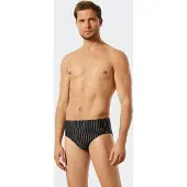 Schiesser Badeslip "Nautical Casual", Herren, Gr. 7, N-Gr, schwarz (000, schwarz), Gewirkt, Baumwolle, Elasthan, unifarben mit Farbeinsatz, Badehosen Badeslip, mit weißen Streifen