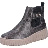 Rieker Chelseaboots , Damen, Gr. 36, braun (grau, leo), Lederimitat, Schuhe Chelseaboots, Plateaustiefelette, Casual-Boots mit seitlichem Stretcheinsatz