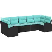 Syfax Gartensofa-set 7 stk. Schwarz und Türkis Poly-Rattan