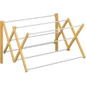 Relaxdays Wäscheständer Wandmontage, ausziehbar, HxBxT: 45 x 71 x 59 cm, Bambus & Metall, Wandwäscheständer, natur/weiß